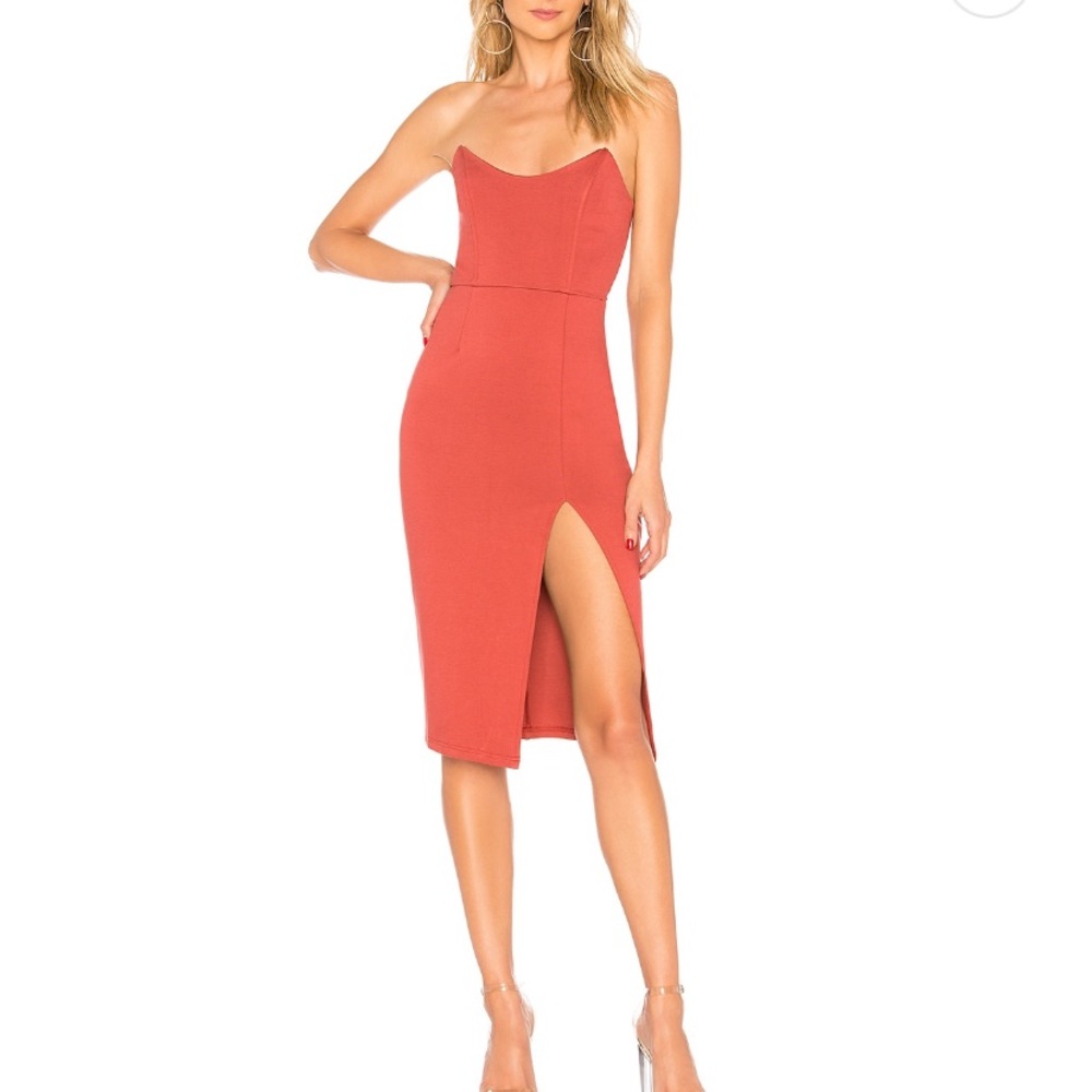 REVOLVE: Superdown Zarah Strapless High Slit Midi Dress